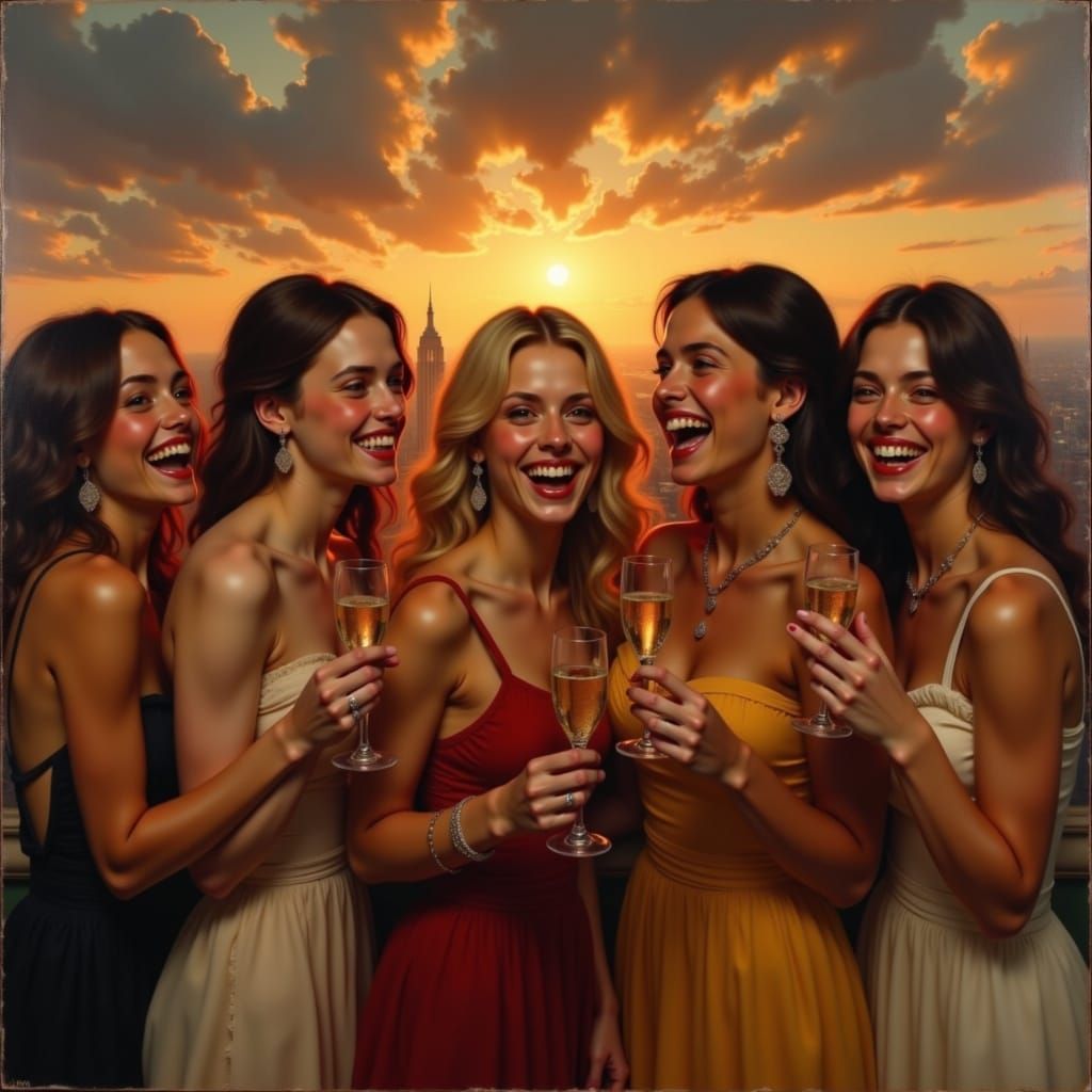 Wealthy Youth Laughing on Balcony with Champagne