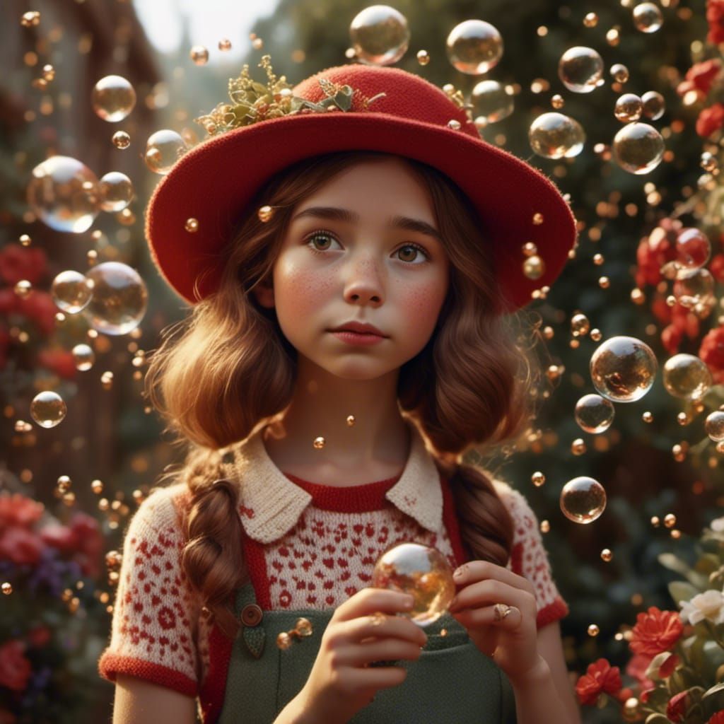 Girl Blowing Gold Bubbles: Professional Portrait