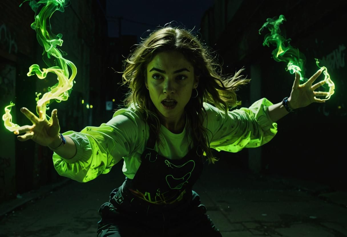 Neon Graffiti Girl Dancing: Vibrant Street Art