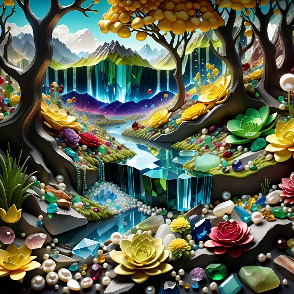 Luminous Gemstone Realm in Vibrant Sunset Glow