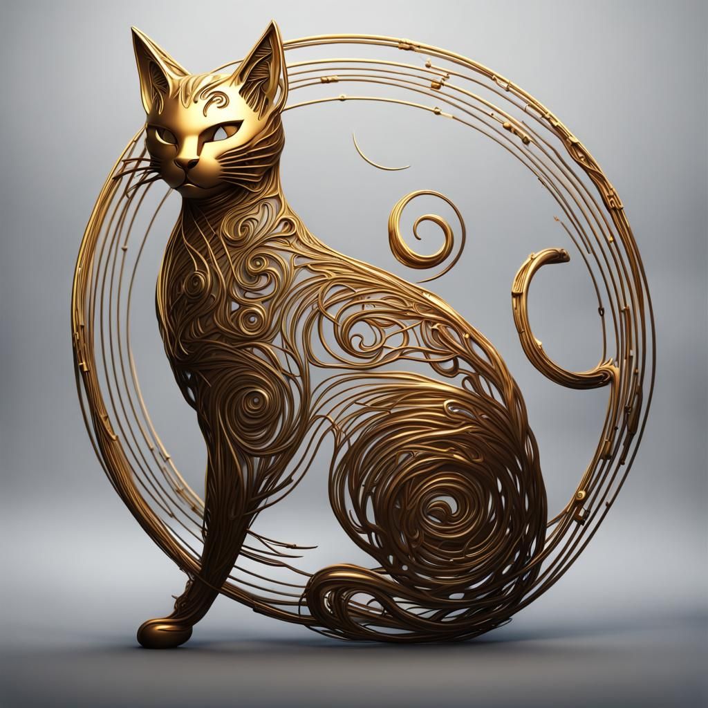 Golden Wire Logo of a Mystery Cat