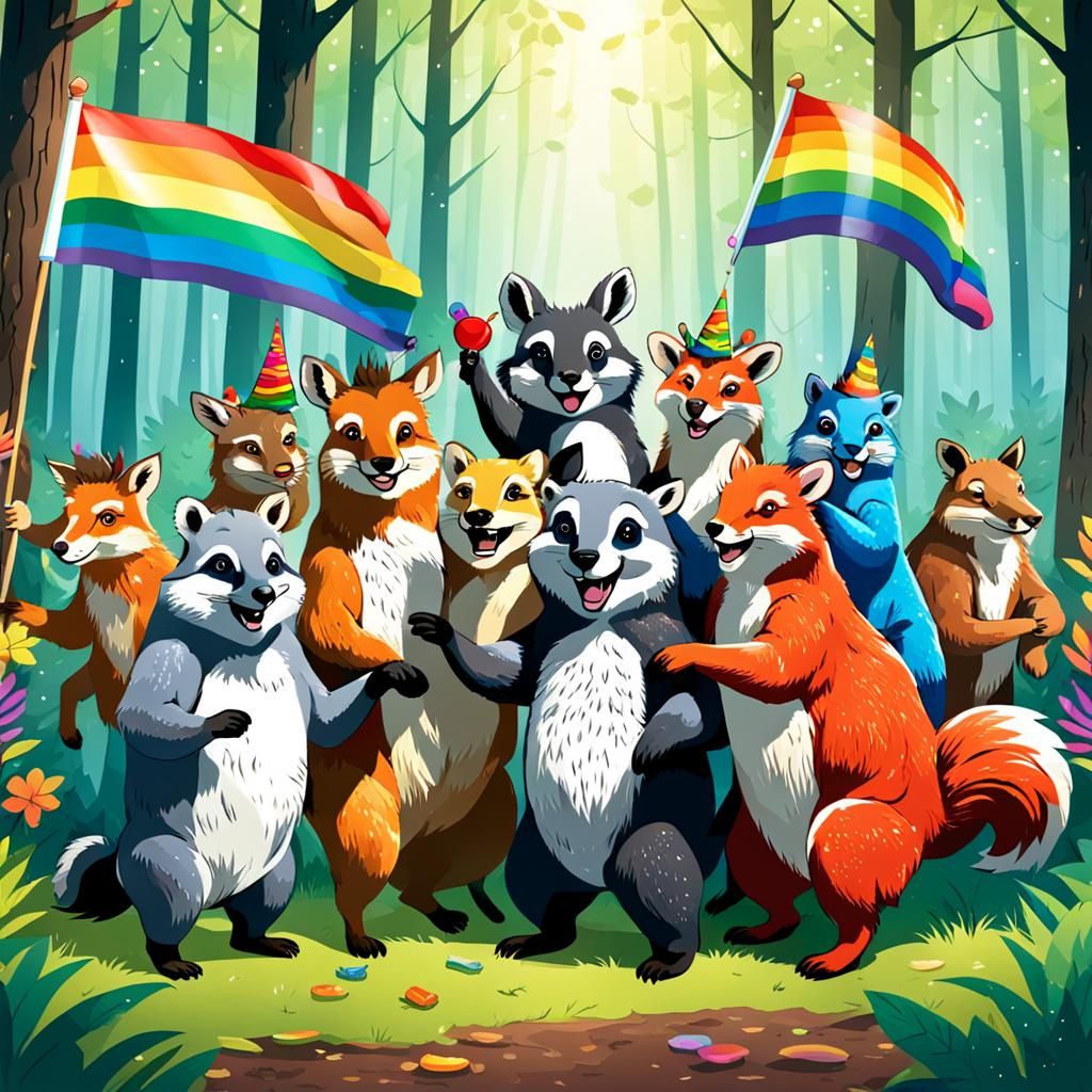 Forest Animals Celebrate at Gay Pride Party