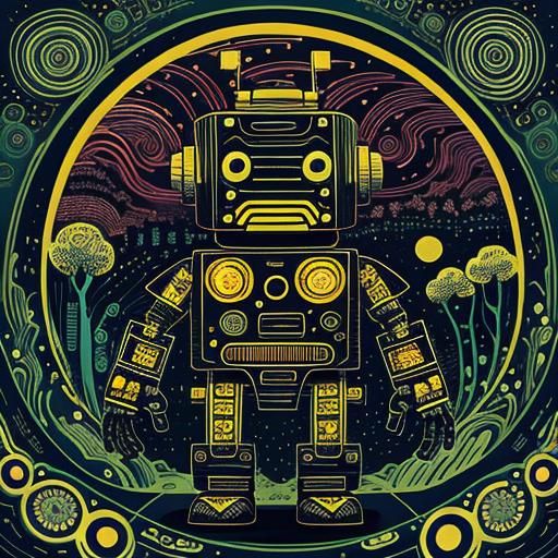 Cute Robots in Ethereal, Flowing Style