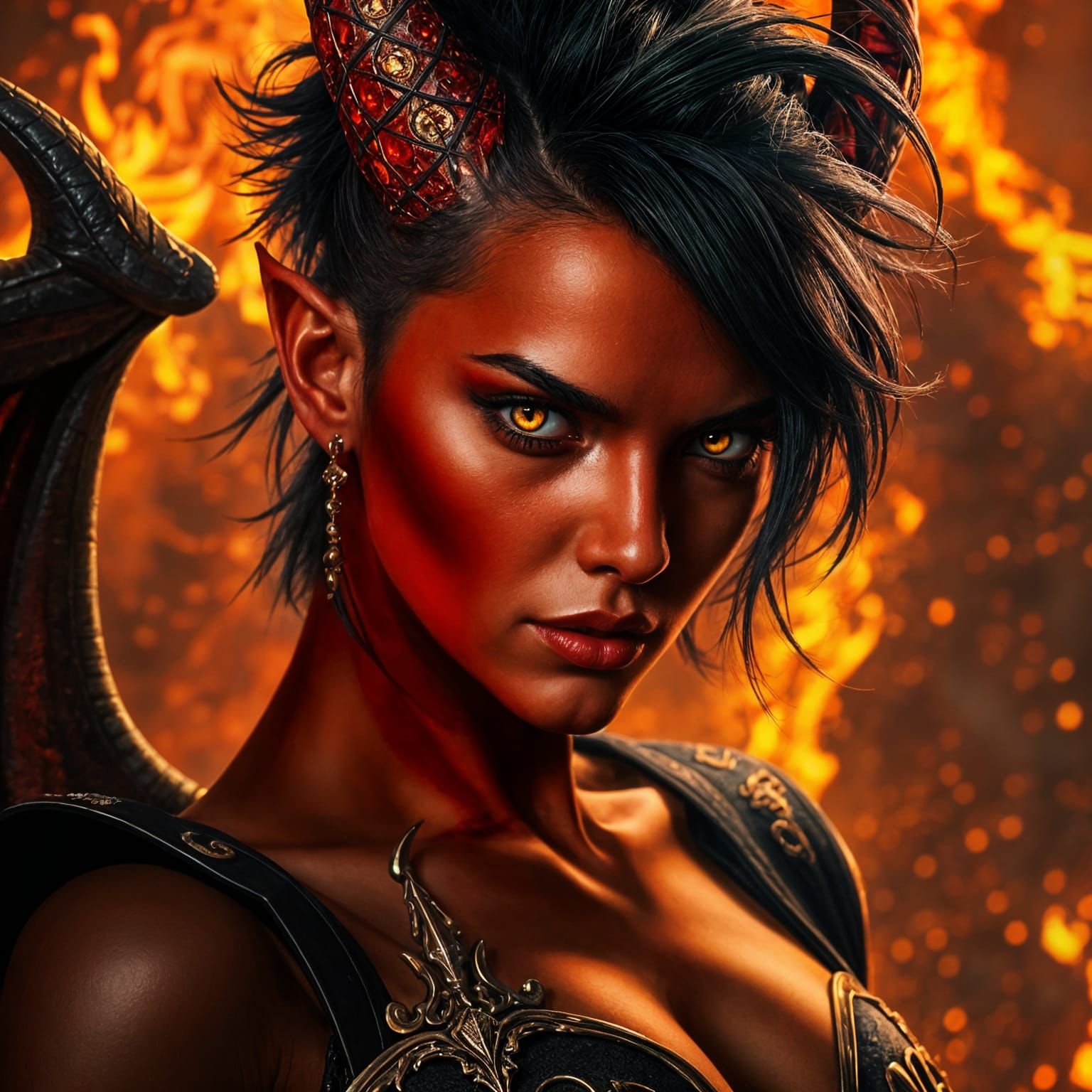 Majestic Female Demon in Fiery Splendor