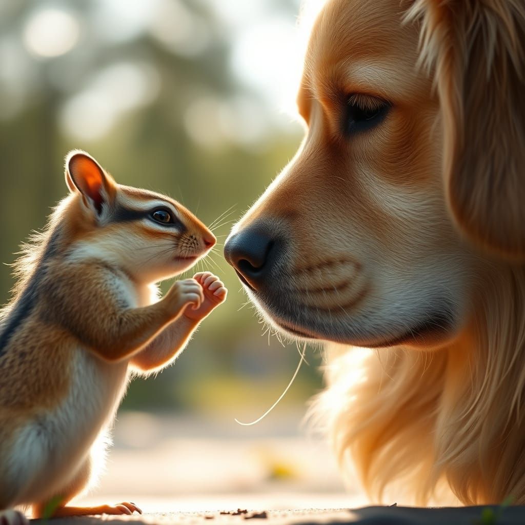 Chipmunk Boxing Playful Dog Nose Macro Photo