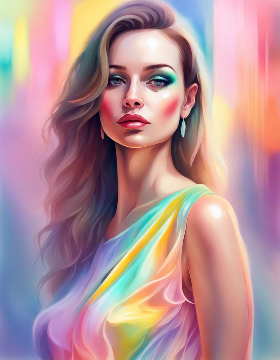 Beautiful Woman in Pastel Colors, Digital Art