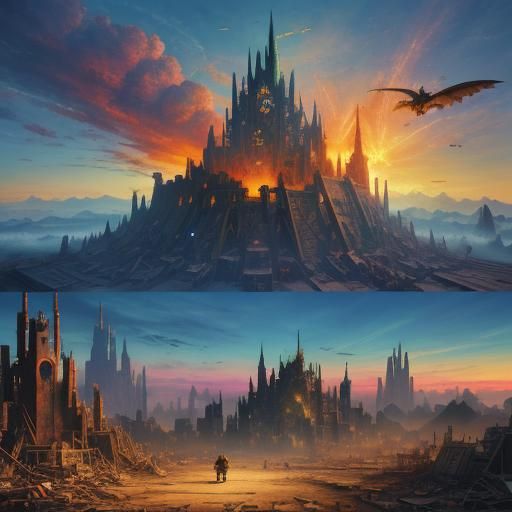 Post-Apocalyptic Wizard, Pig, and Dragon Battle