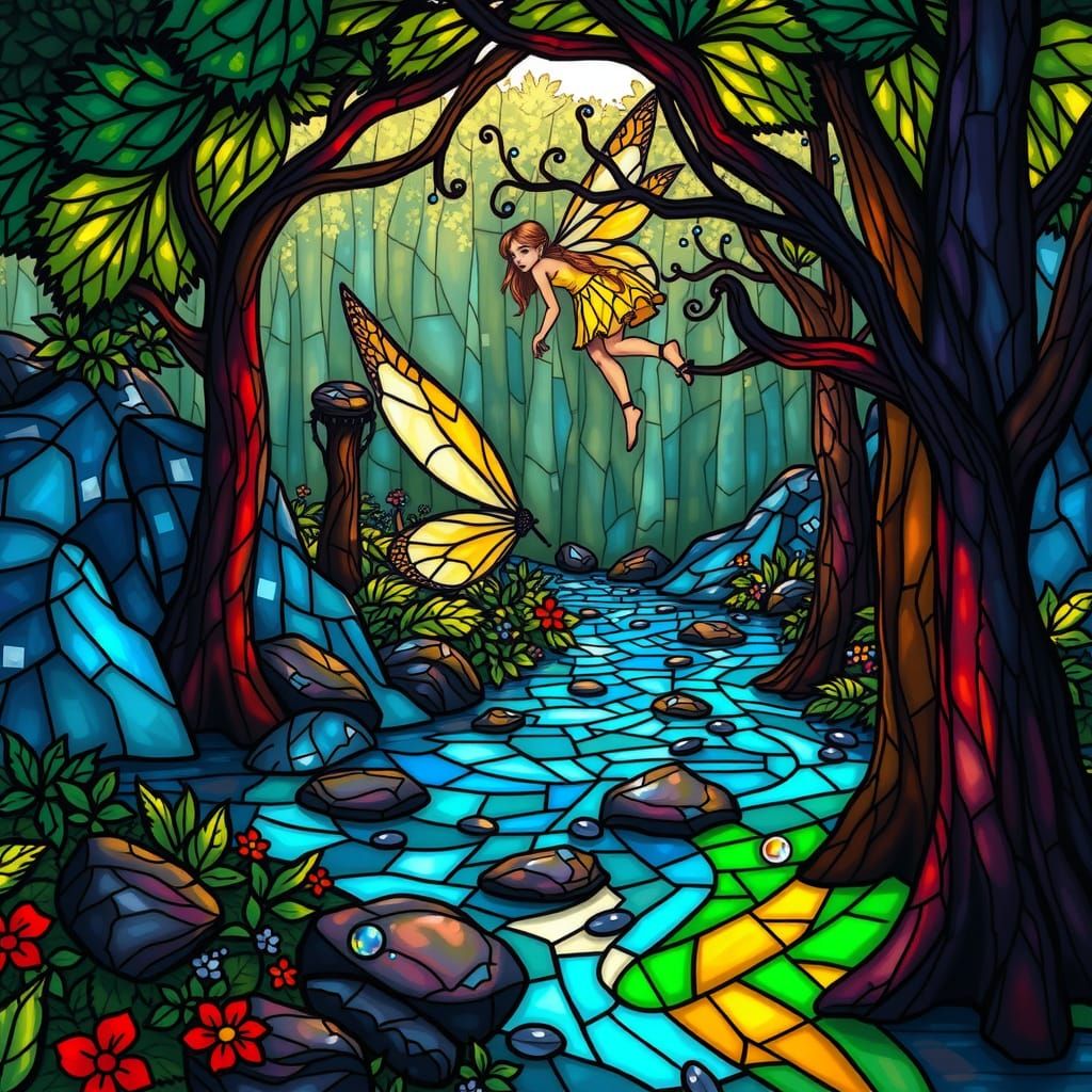 Stained Glass Fairy in Art Nouveau Style