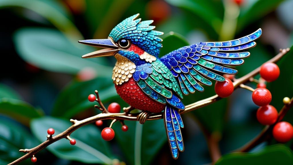 Ethereal Kingfisher Brooch in Opulent Art Nouveau Style