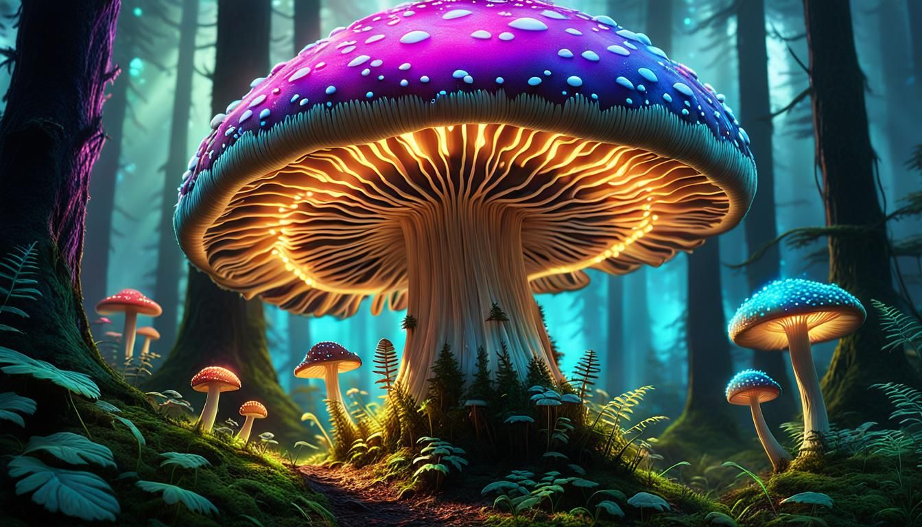 Giant Mushroom Spore Entity in Digital Art