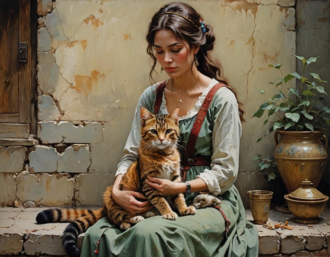 Woman with Cat: Oil Painting Aesthetic
