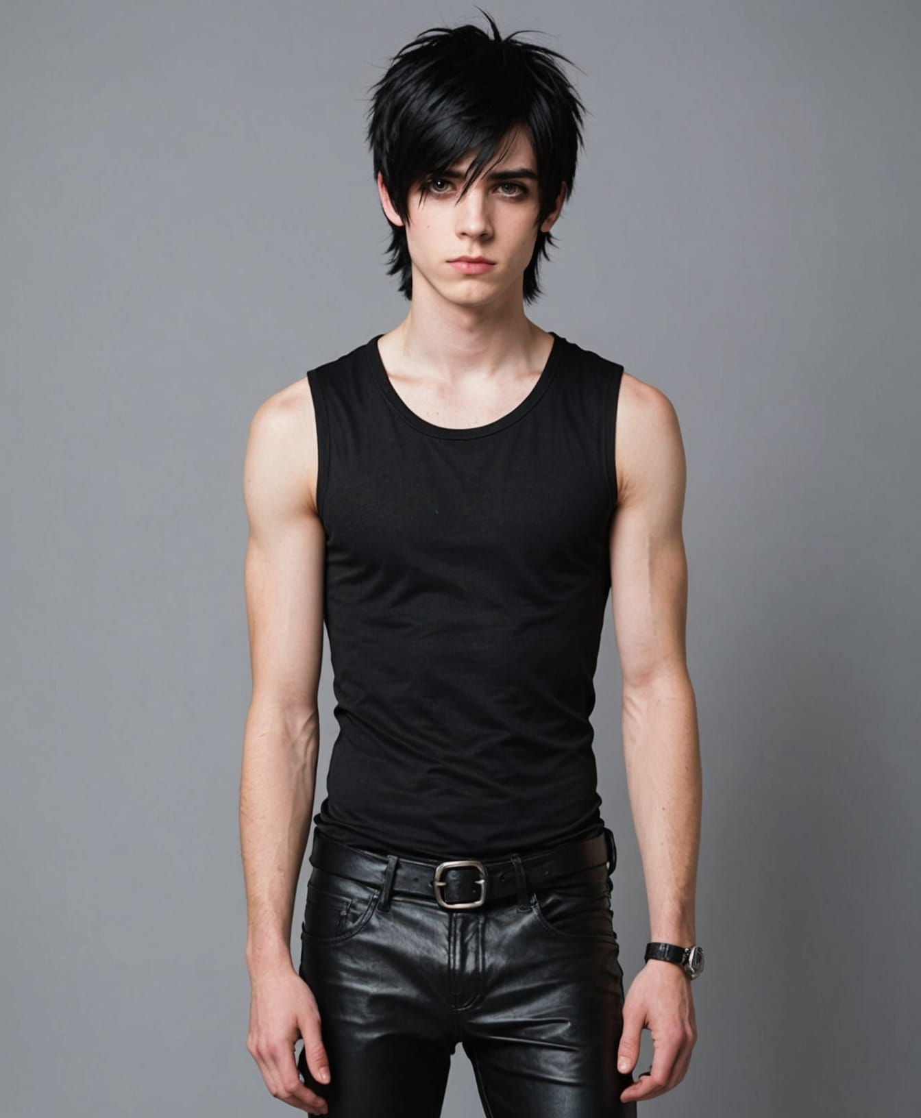 Striking Emo Boy Portrait with Black Hair
