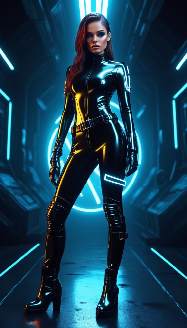 Space Huntress in Latex Jumpsuit: Sci-Fi Art