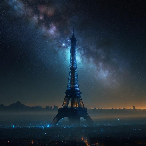 Eiffel Tower with Milky Way: Ethereal Concept Art
