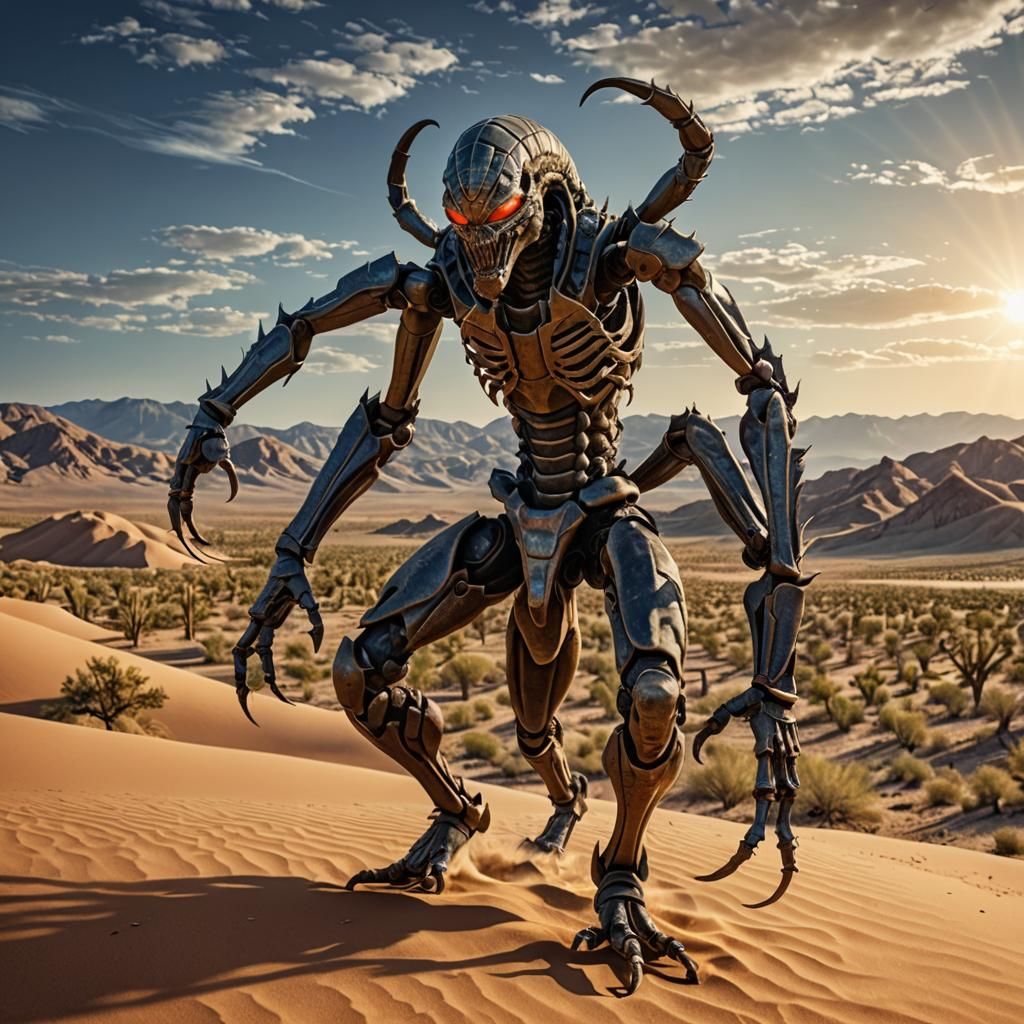 Surreal Desert: Human-Scorpion Hybrid in HDR