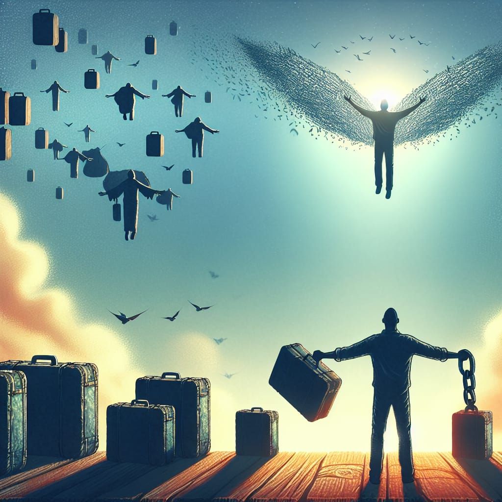 Surreal Portrait of Liberation in Flight Style as Digital Ar...