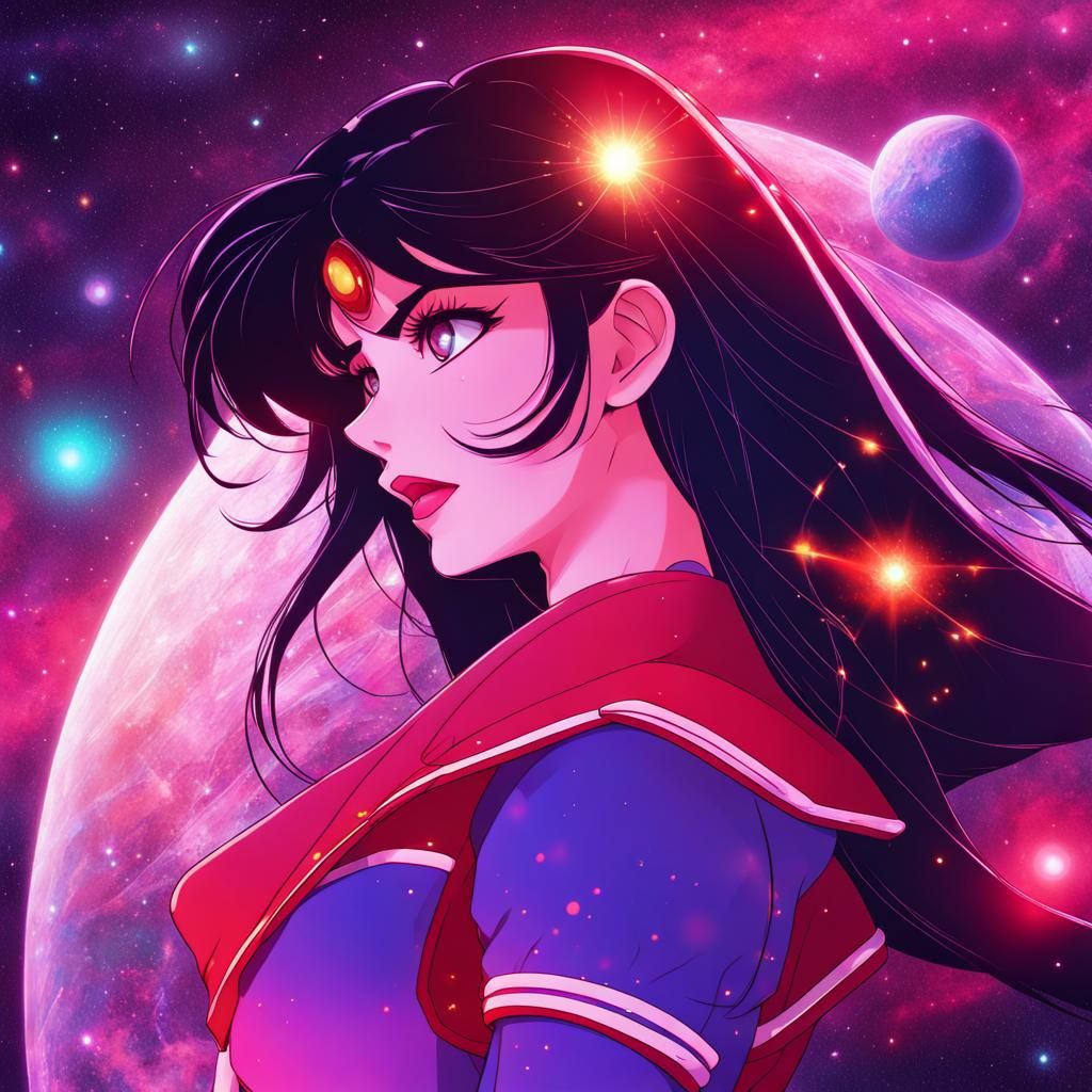 Sailor Mars Anime Illustration with Cosmic Background