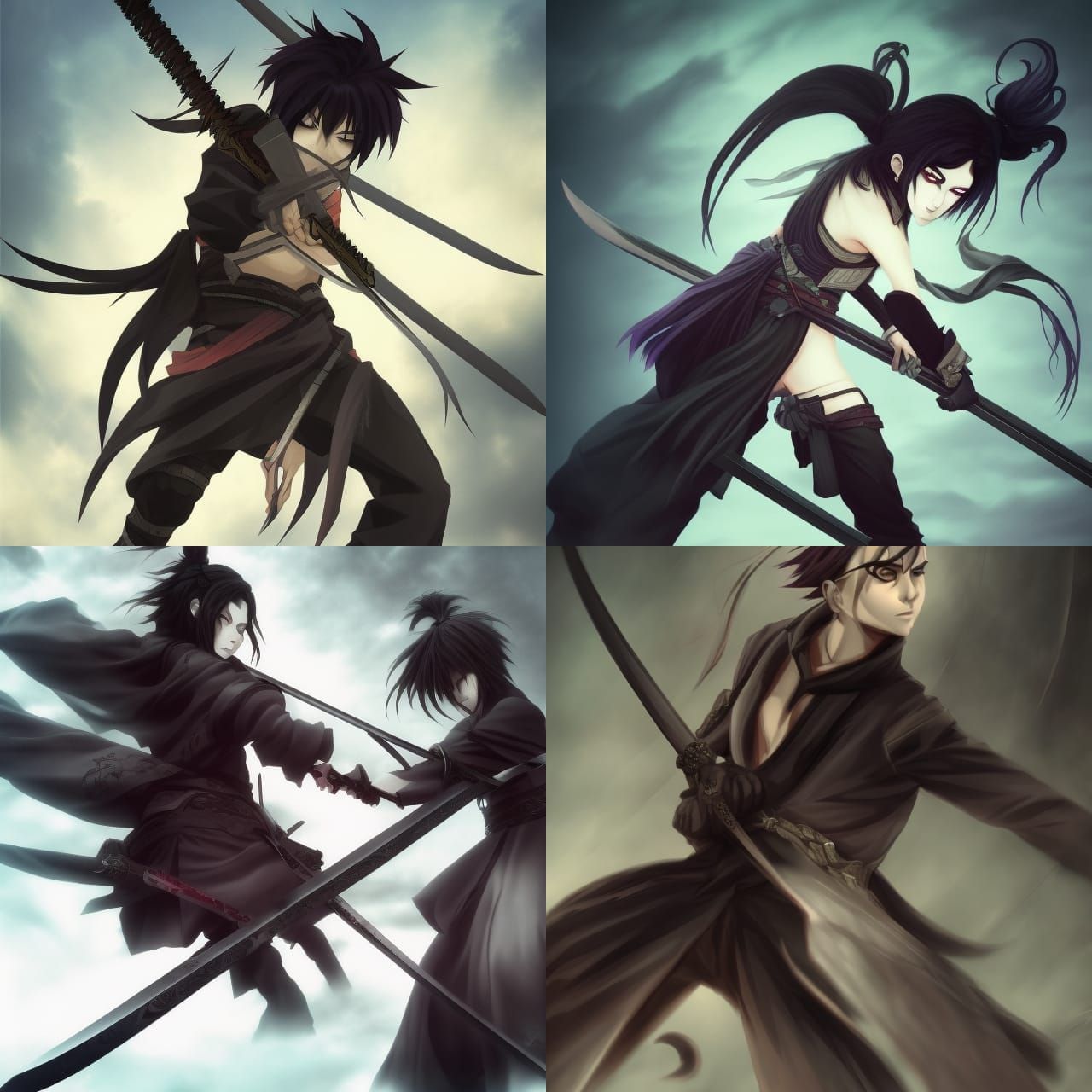 Gothic Anime Swordsman with Katana, Detailed Matte Painting