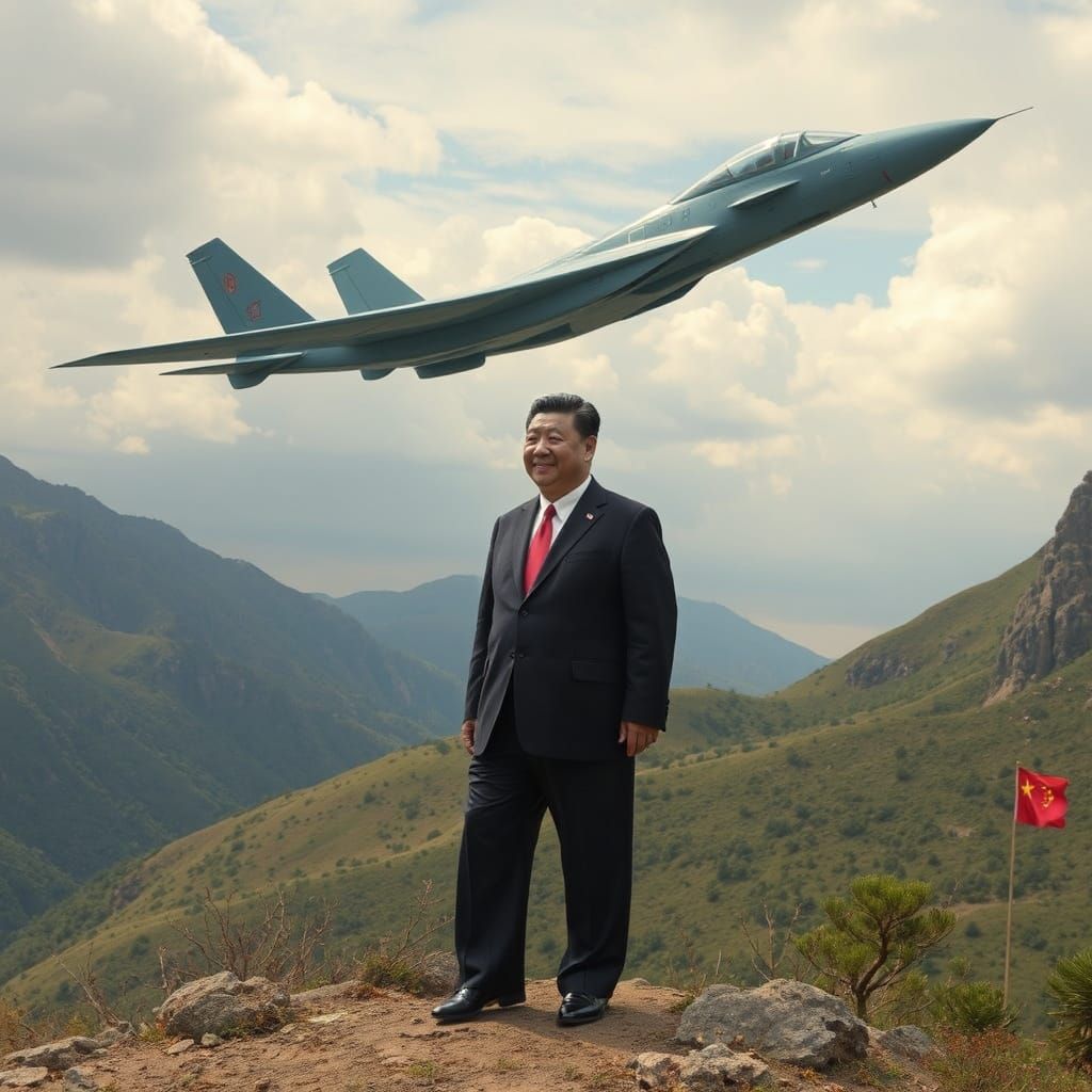 Xi Jinping and J-20 Fighter Jet in Photorealism
