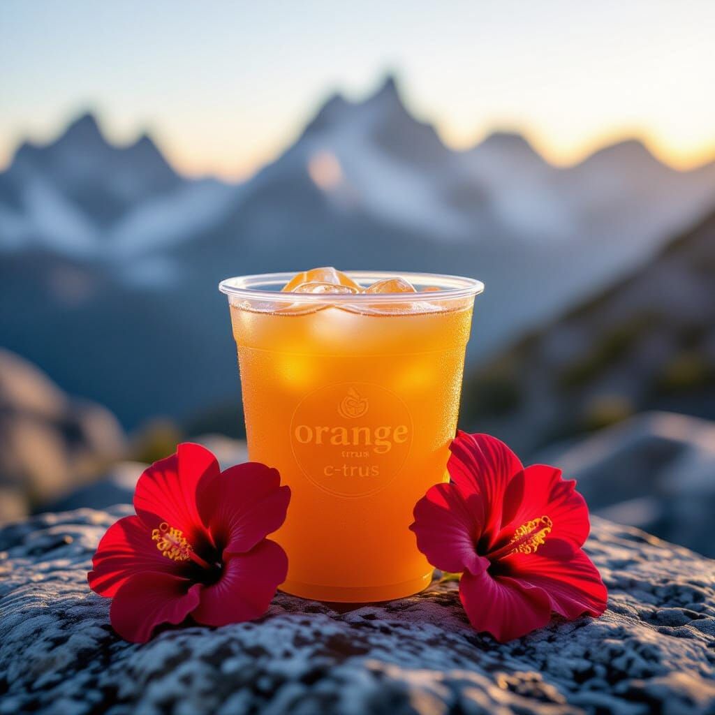 Refreshing Iced Orange Juice on Granite at Dawn