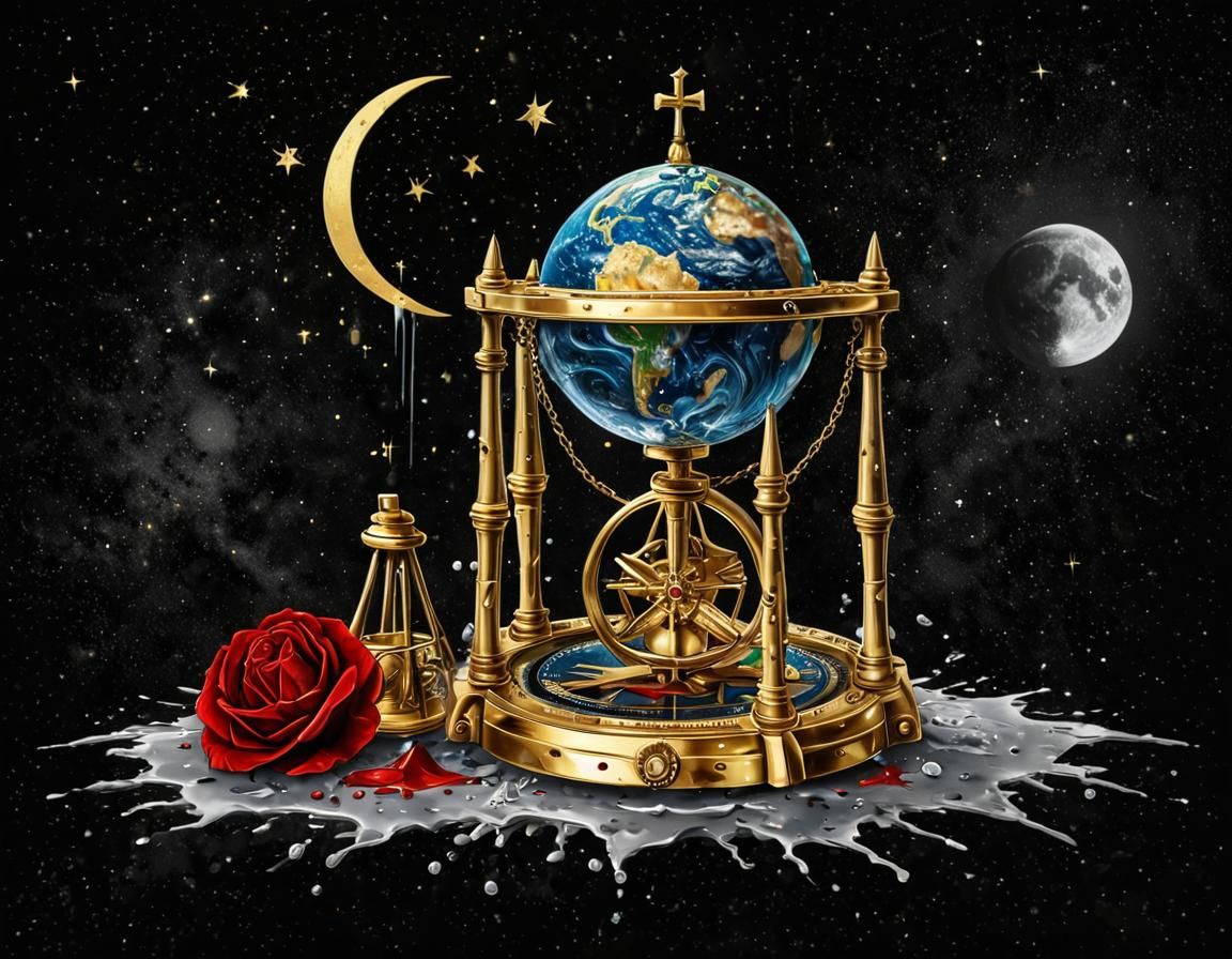 Golden Hourglass with Earth and Blood: Pop Art