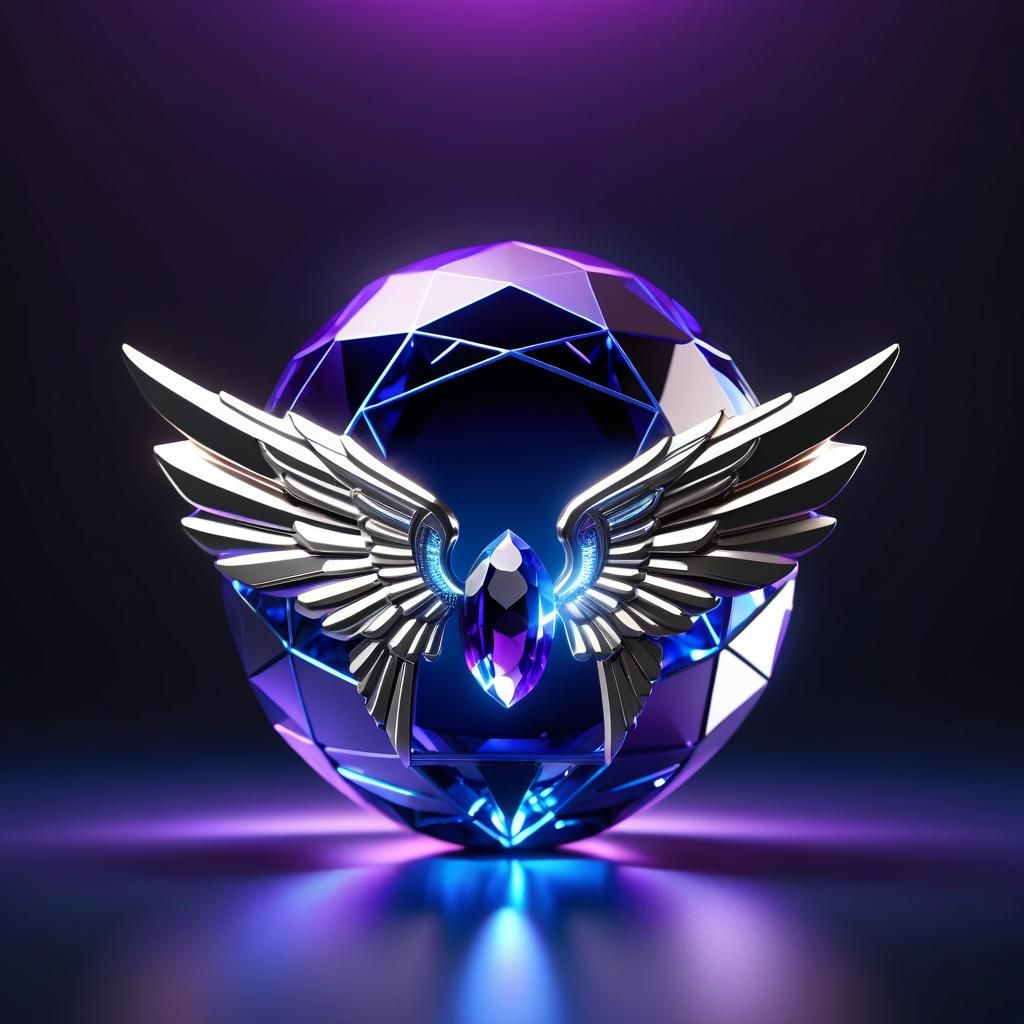 Glowing Sapphire Orb with Amethyst Angel Wings
