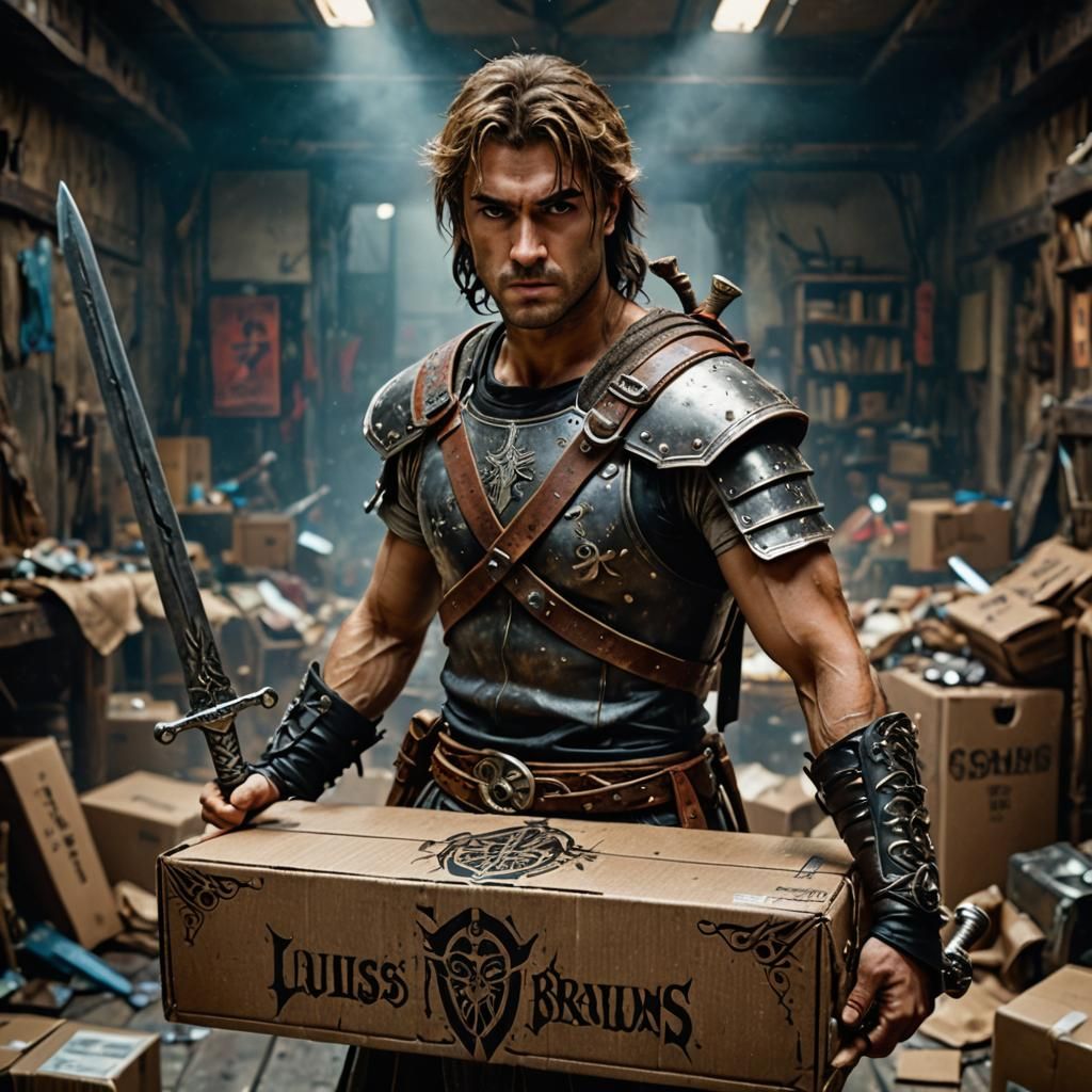 Cardboard Warrior in Dystopian Landscape