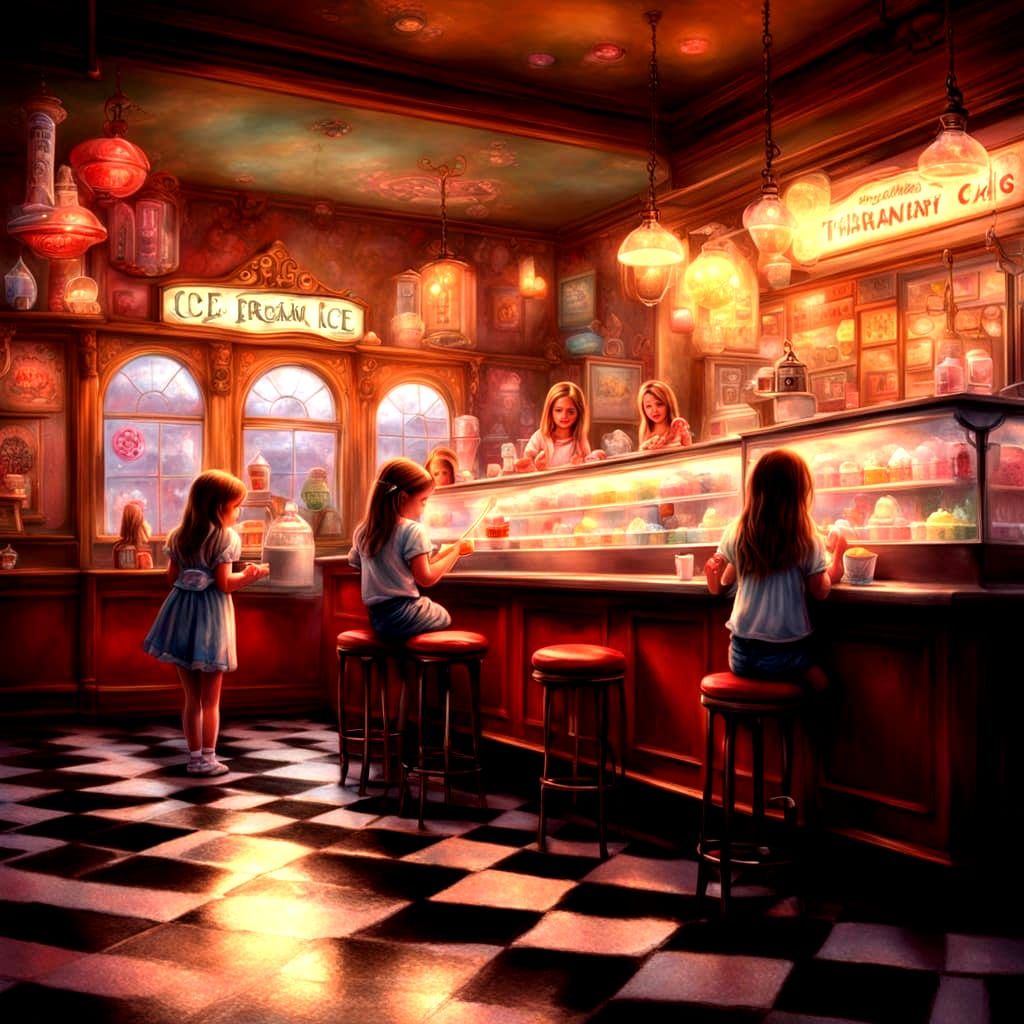 Girls at an Old Fashioned Ice Cream Parlor