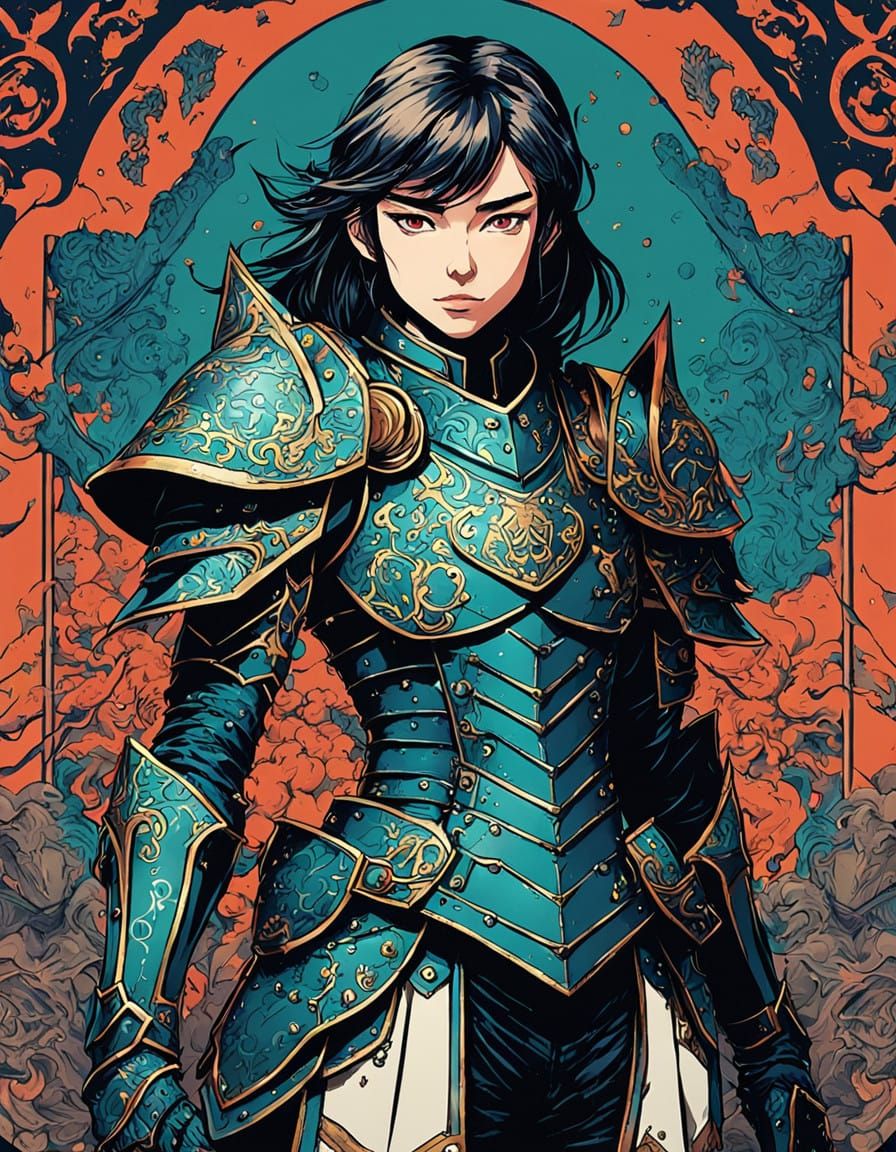 Heroic Girl in Retro-Style Dungeons and Dragons Armor