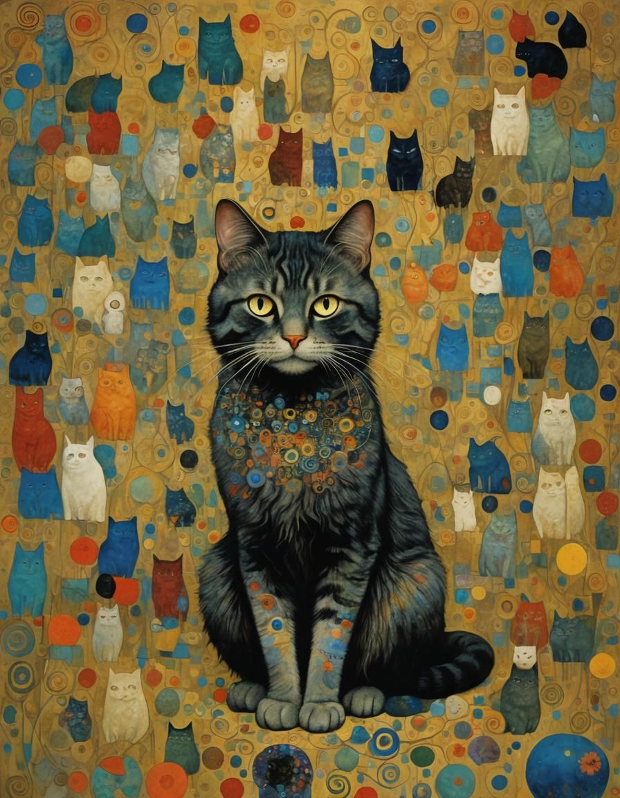 Cat in Surreal Klimt-Beksinski Style