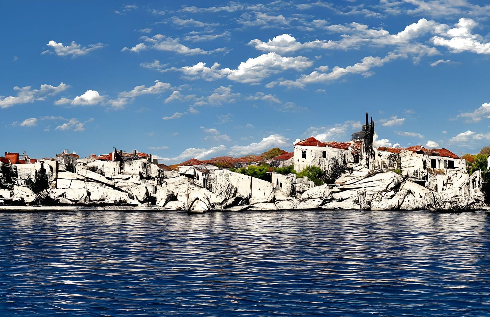 Photorealistic Mediterranean Landscape Drawing of Trogir