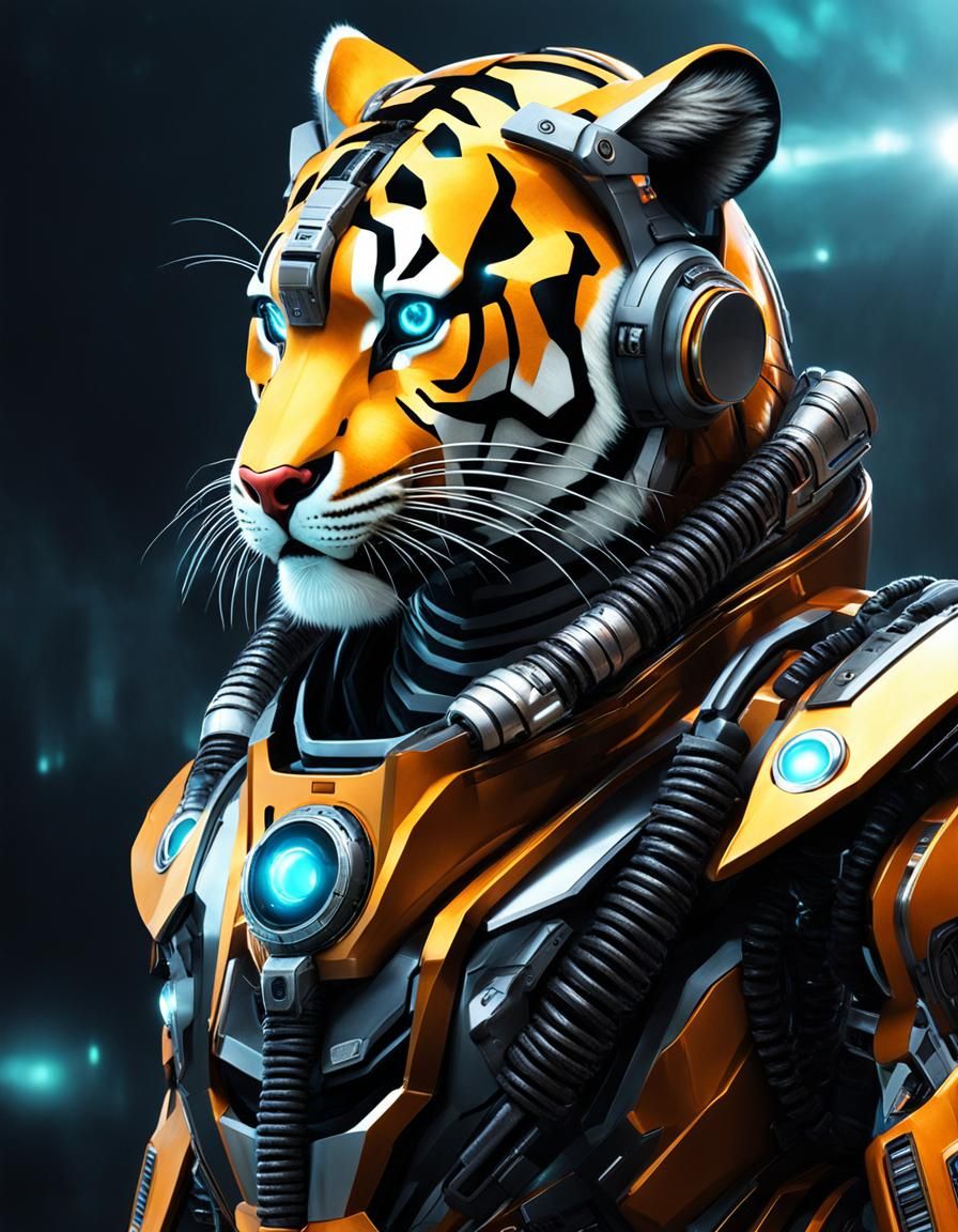 Futuristic Cybernetic Tiger in Sci-Fi Style