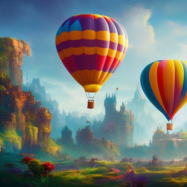 Cute Balloon Rabbit: Detailed Matte Painting