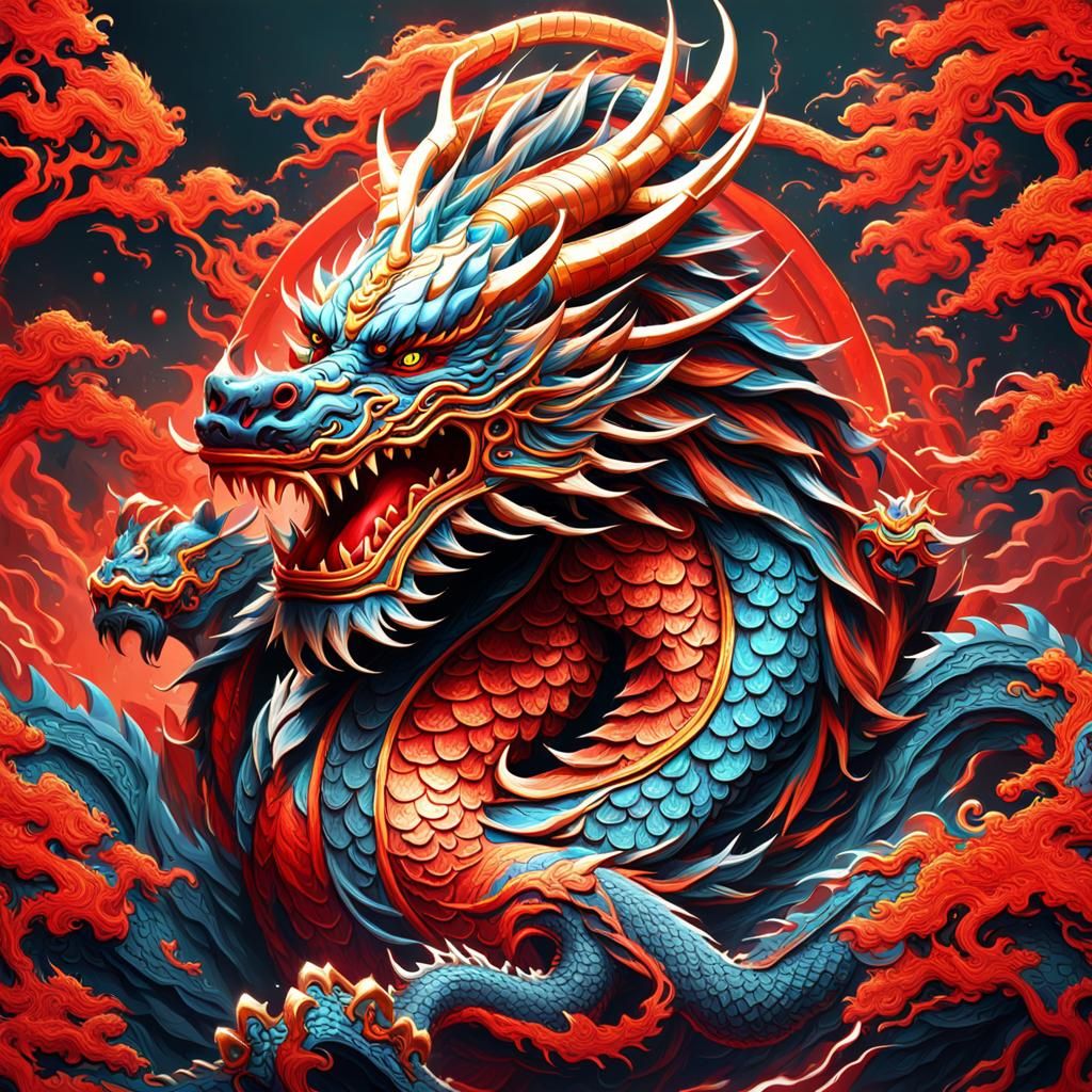 Chinese Dragon Illustration in Bright Colors
