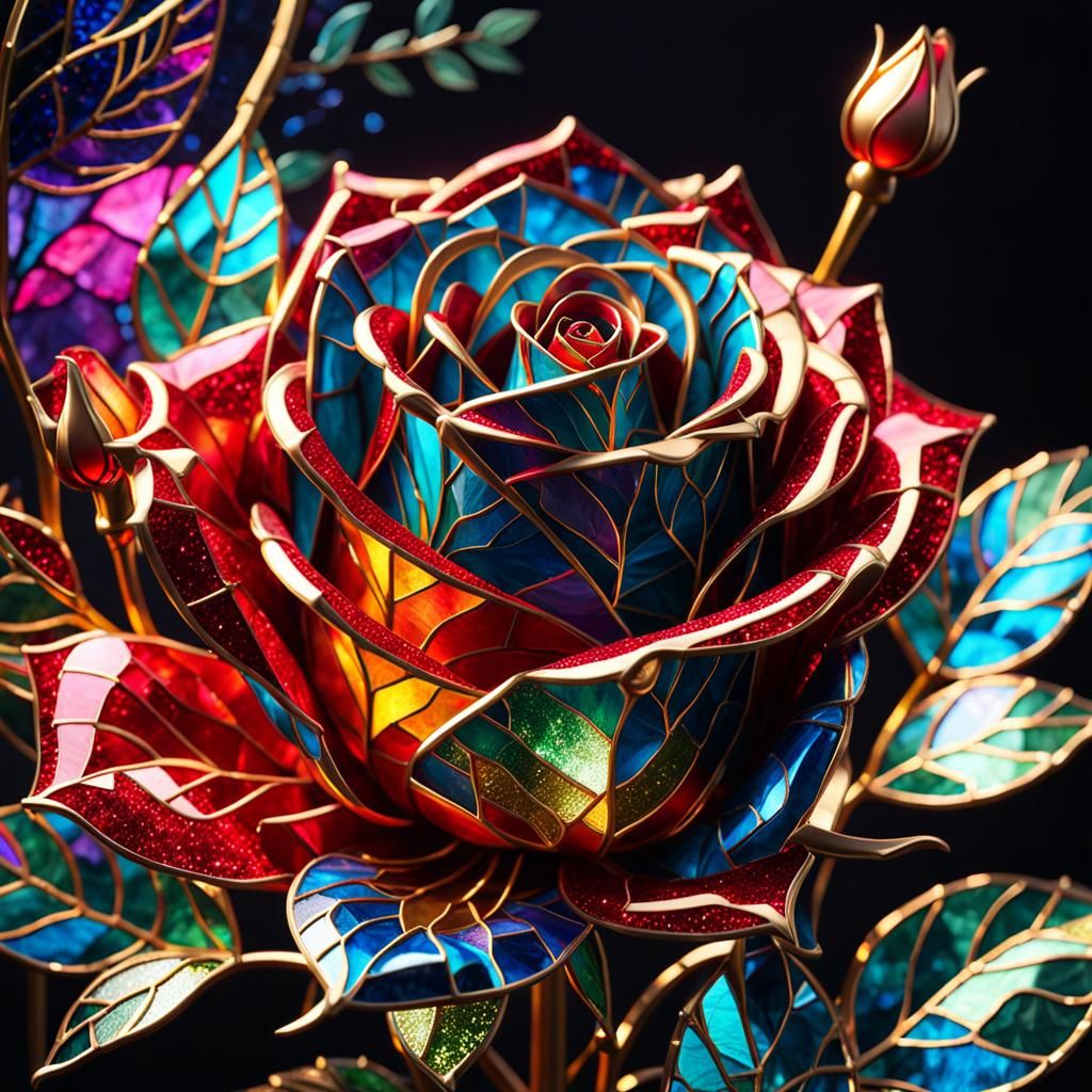 Stained Glass Mosaic Rose in 3D