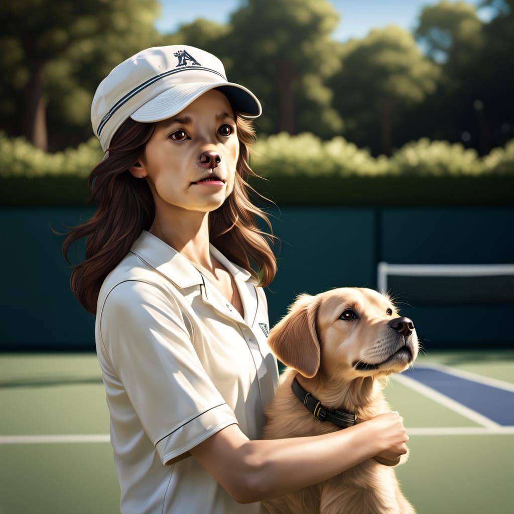 Golden Retriever Tennis Star in Hyperrealistic Style