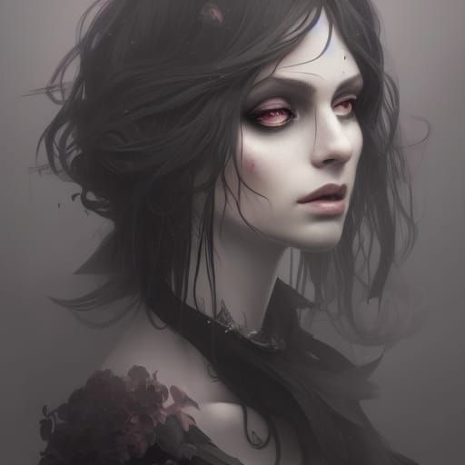 Elegant Gothic Witch Portrait in Misty Woods