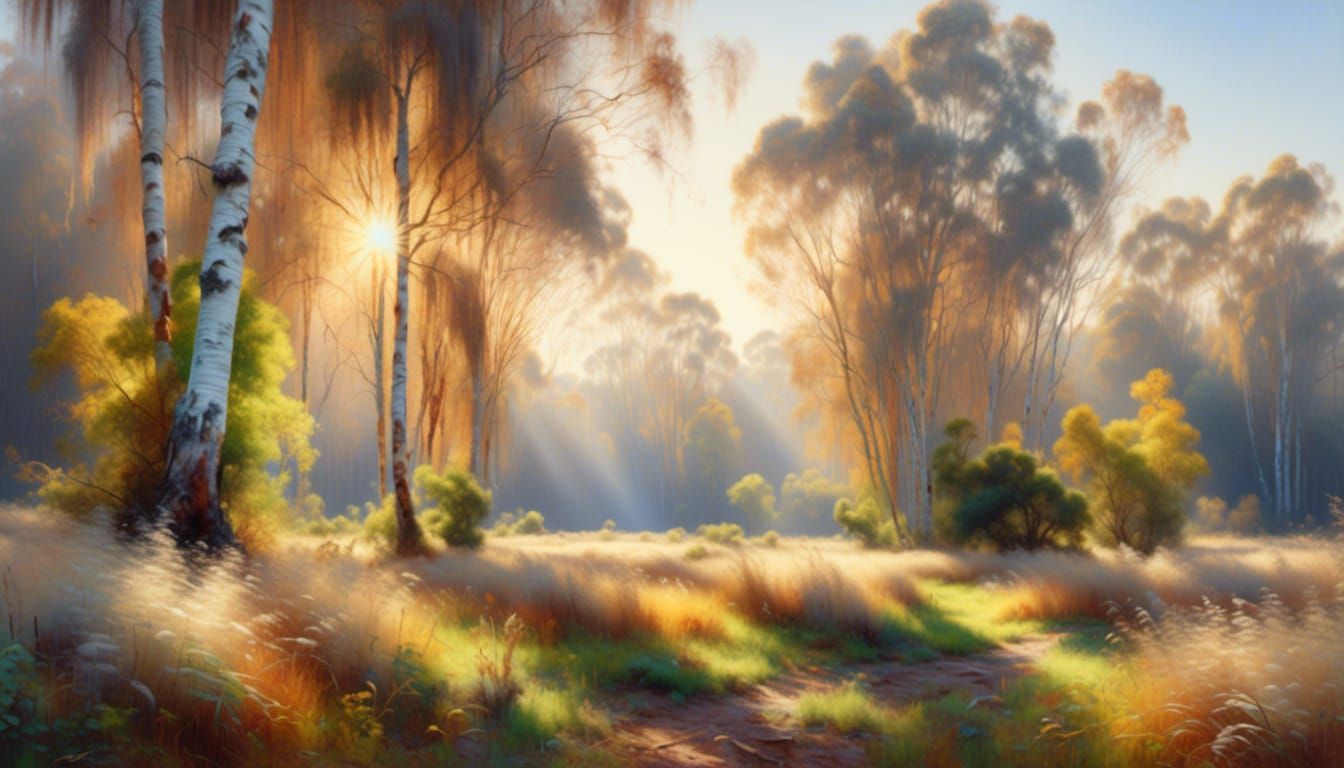 sunlight through the birches