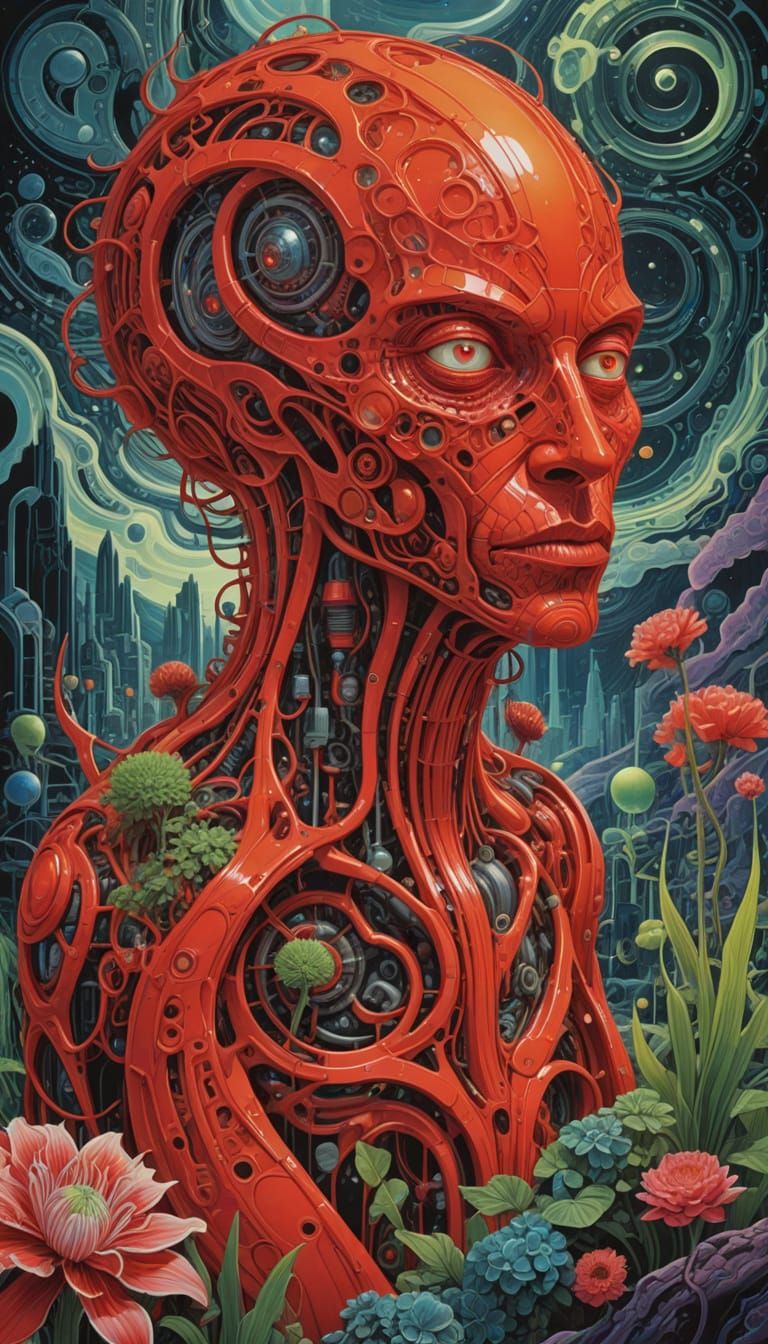 Mystical Being Portrait with Hundertwasser Patterns