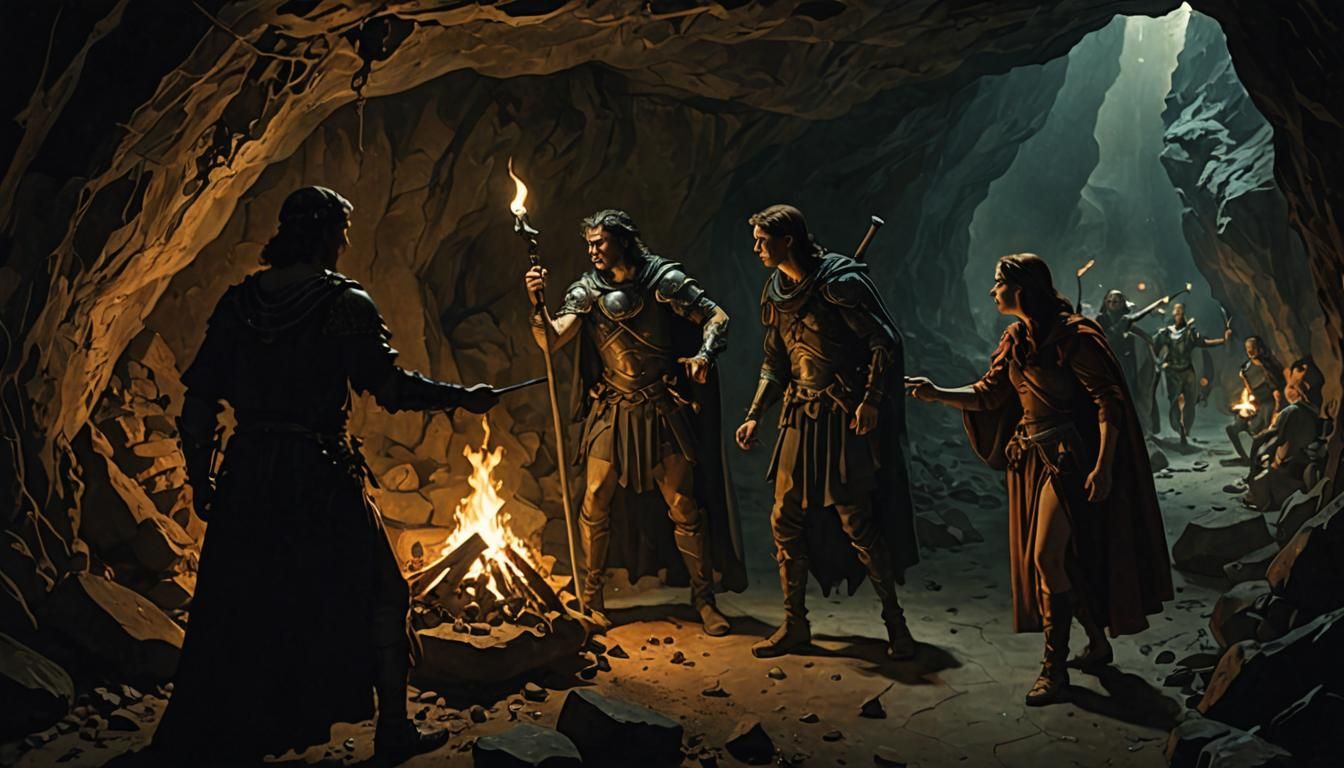 Perseus Meets Witches in Torchlit Cave