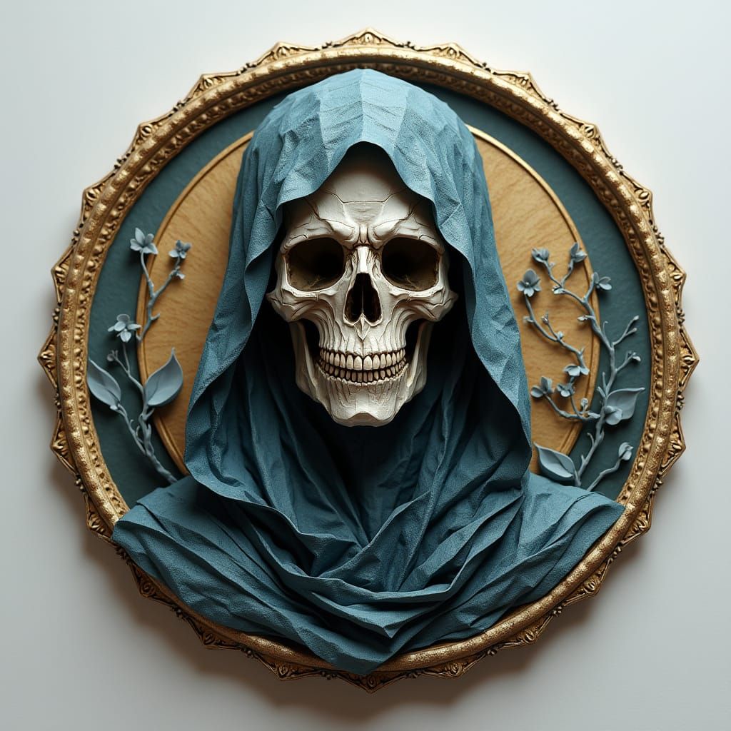 Grim Reaper Coin in Origami Bas Relief