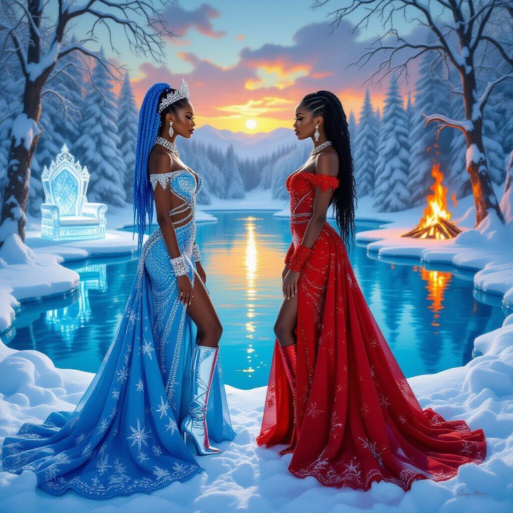 Dual Portrait: Fire and Ice Beauty