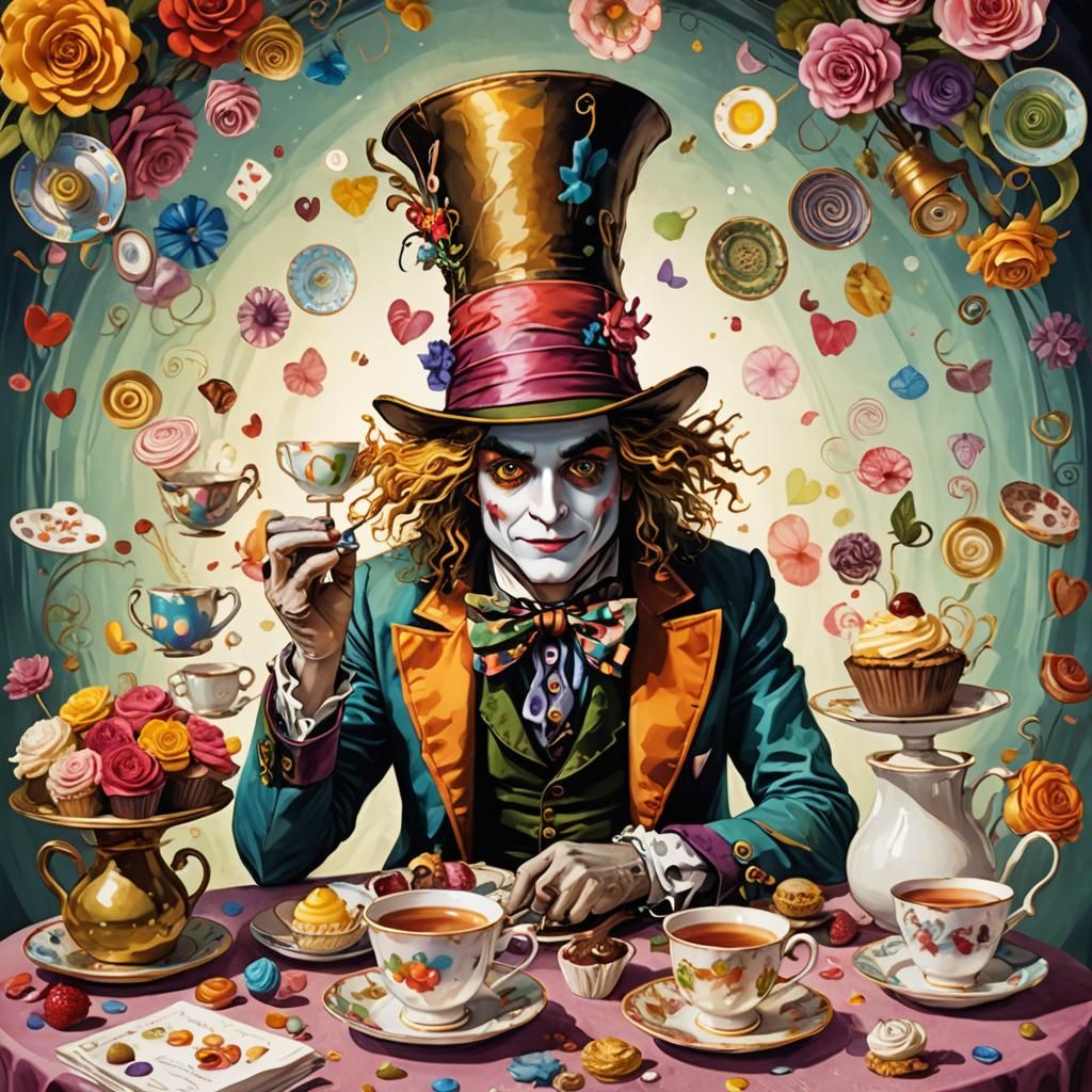 Mad Hatter's Whimsical Tea Party: Fantastical Illustration