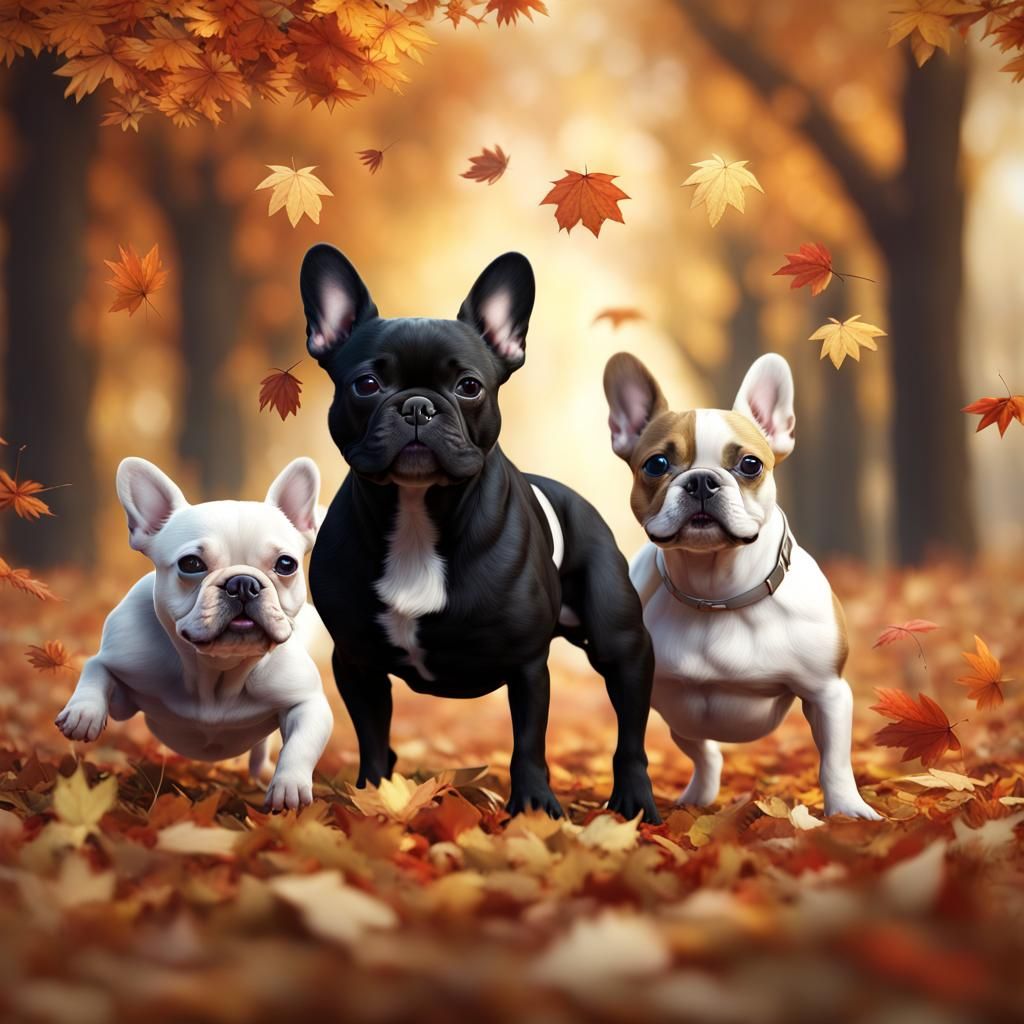 Dogs Playing in Autumn Leaves, Fantasy Concept Art