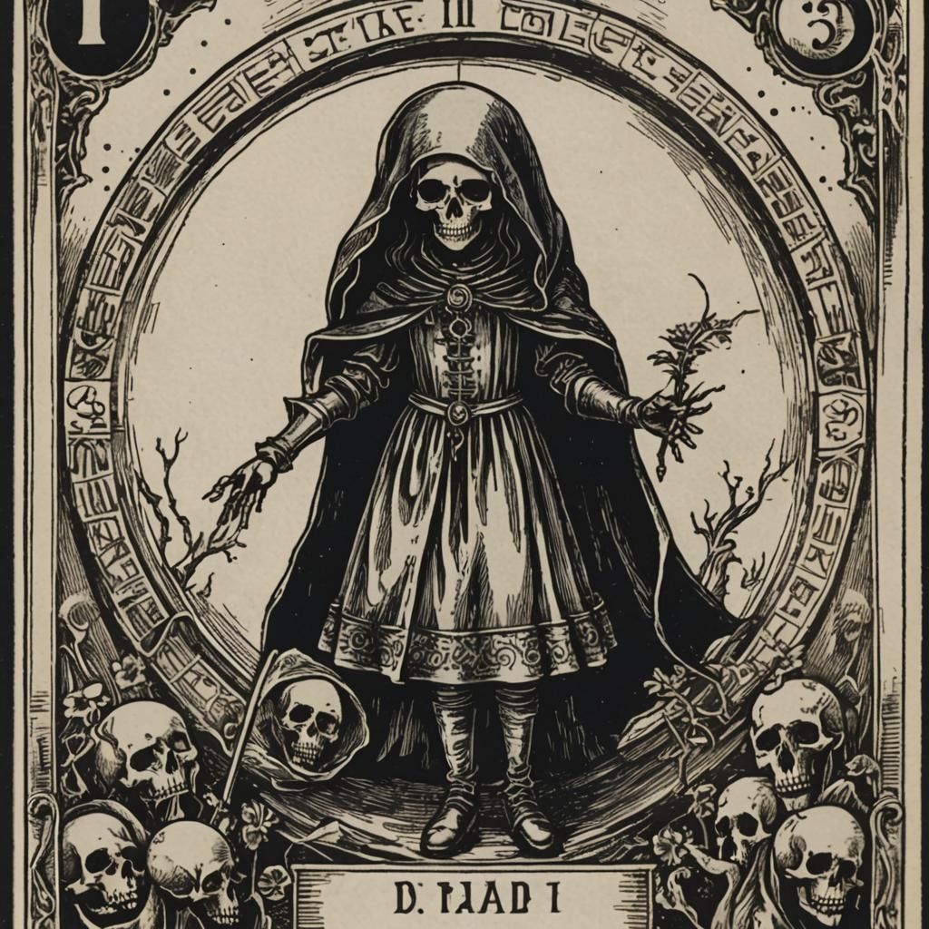 Tarot Card: Death as a Blind Girl in Black and Silver