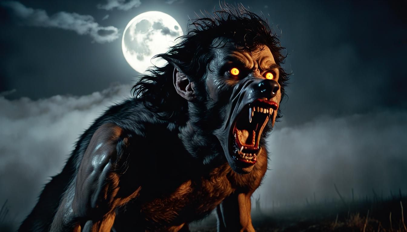 Werewolf Transformation Under a Full Moon in Ultra Detail