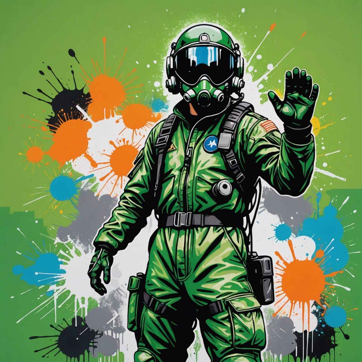 Fighter Pilot in Graffiti Art Style, Visor Down