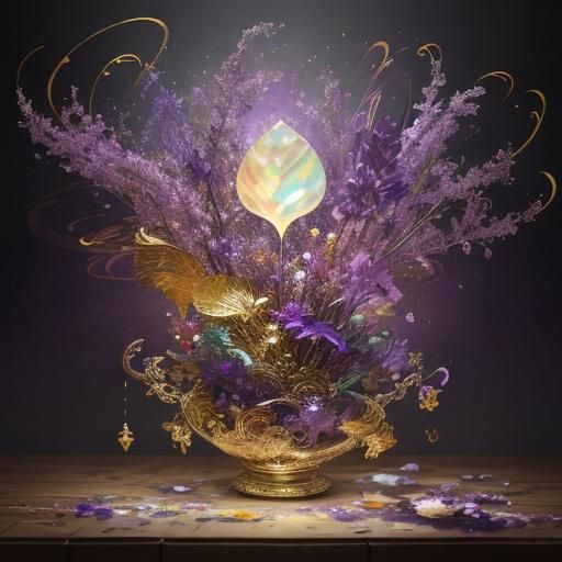 Rainbow Lit Poem on Golden Parchment as Impasto Painting