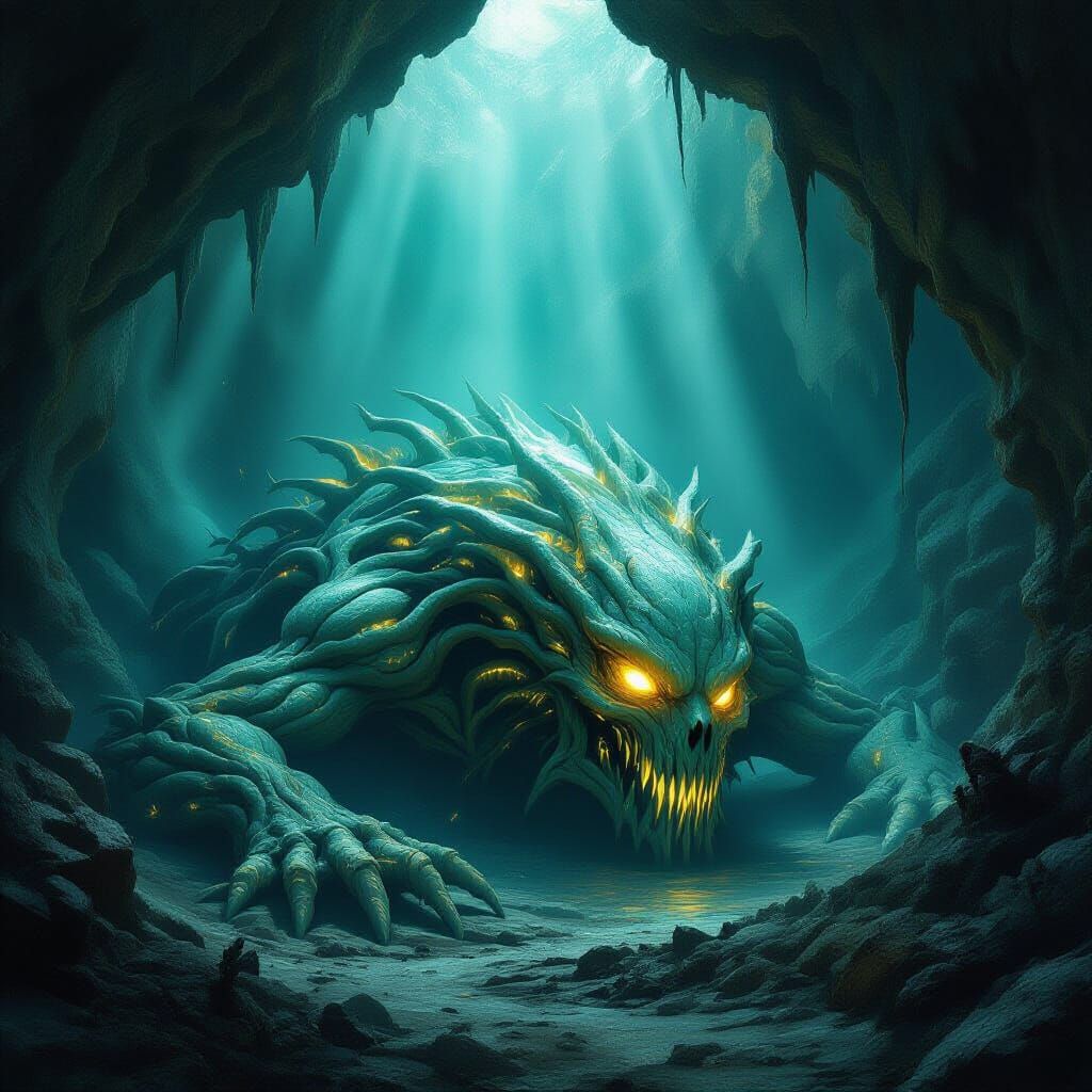 Slumbering Colossus of Roots and Fungi in Cavern