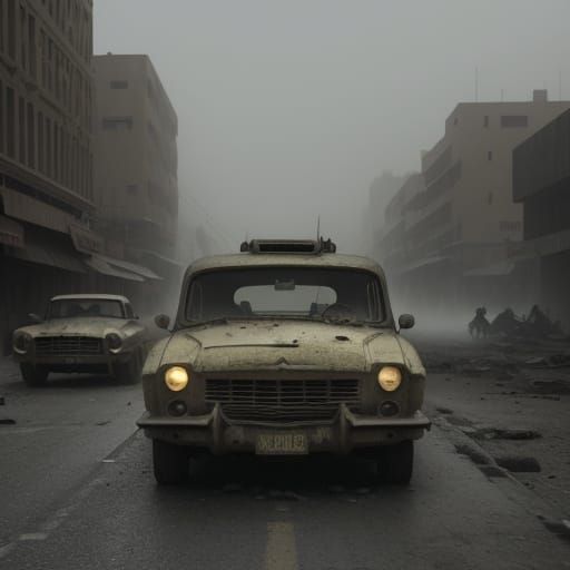 War-Torn Cityscape in Cinematic Realism